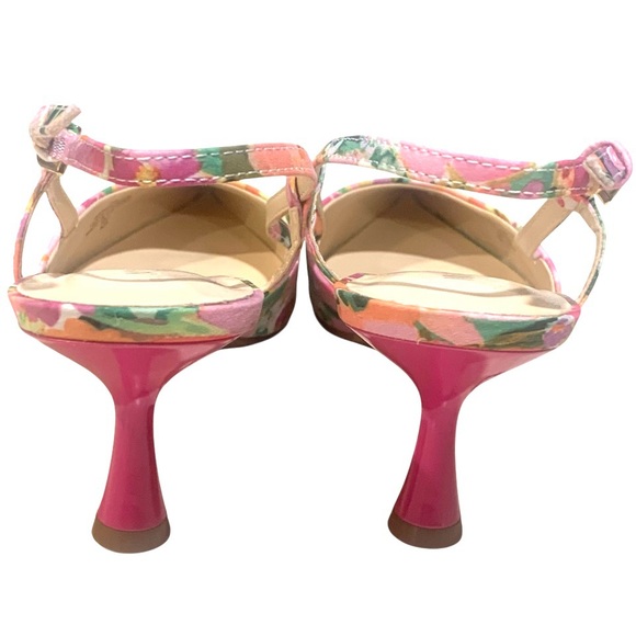 Nine West Pink Floral Slingback Heels Pointed Toe Shoes Pumps Women's Size 7 New - Picture 3 of 9